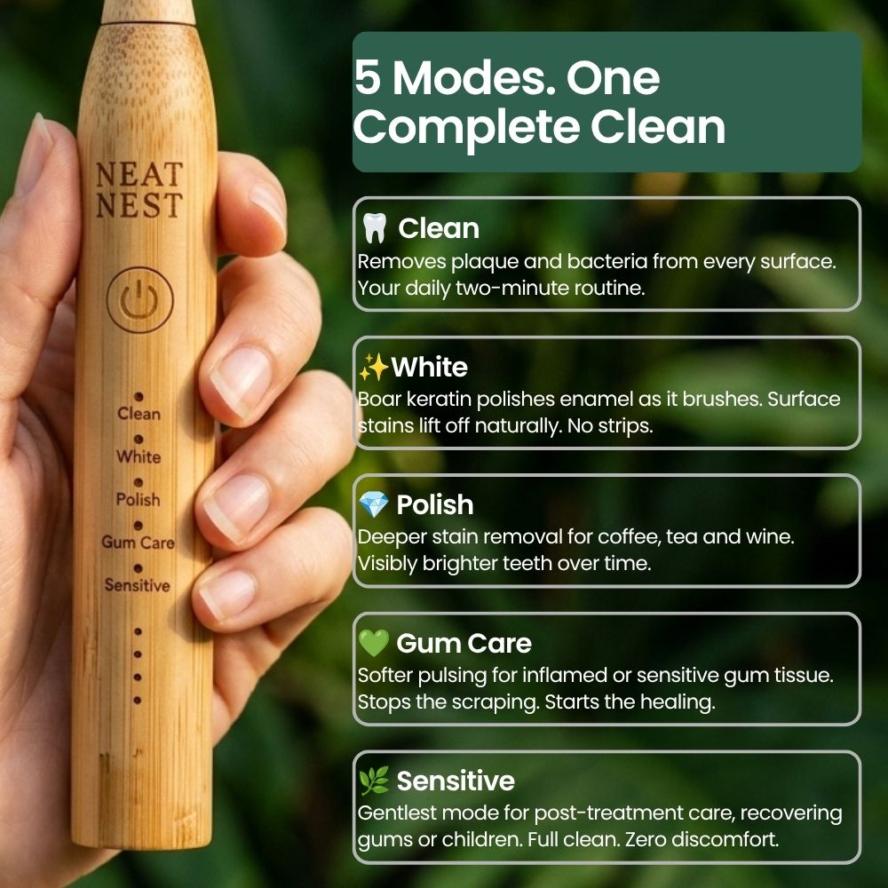 Neat Nest Bamboo & Boar Bristle Electric ToothBrush